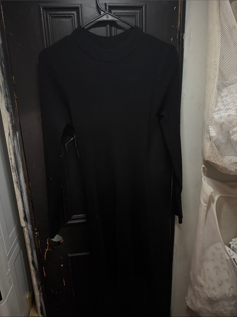 Le Lis Black Long Sleeve Knit Midi Dress with sparkle fringe